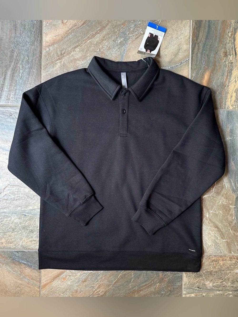 Mondetta Collared Fleece Pullover Top NWT Women's Size Large Black
